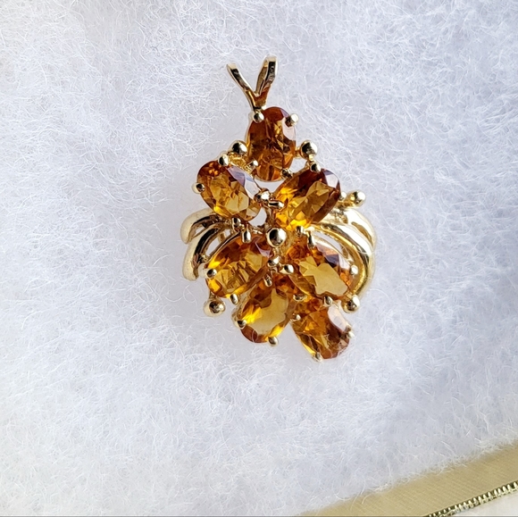 Gorgeous Genuine Citrine multi stones 14k solid gold pendant 🧡✨️ New! - Picture 3 of 11